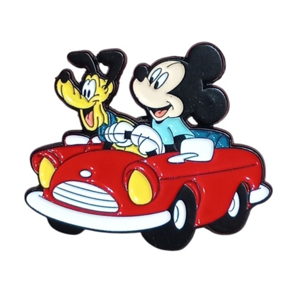 Disney Mickey Mouse And Pluto In Red Convertible Character Enamel Pin